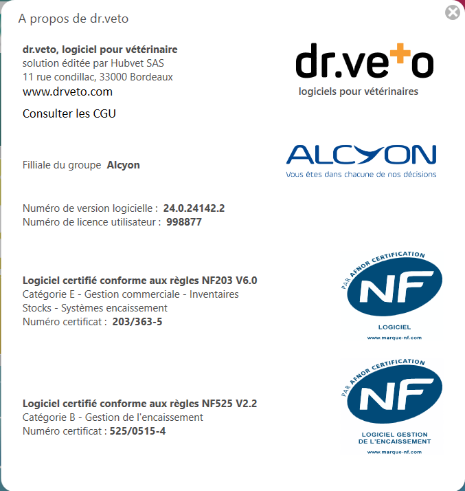 Certificats NF 203 & 525 pour le logiciel DrVeto