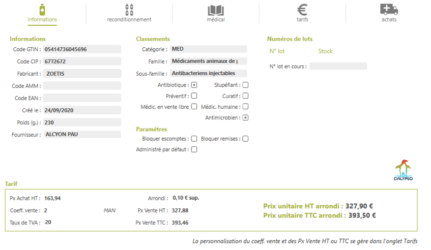 Module produits éligible Calypso