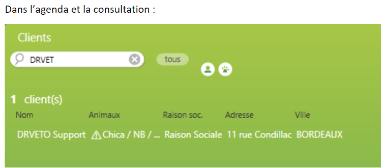 Mise en avant d'un animal mordeur dans DrVeto agenda